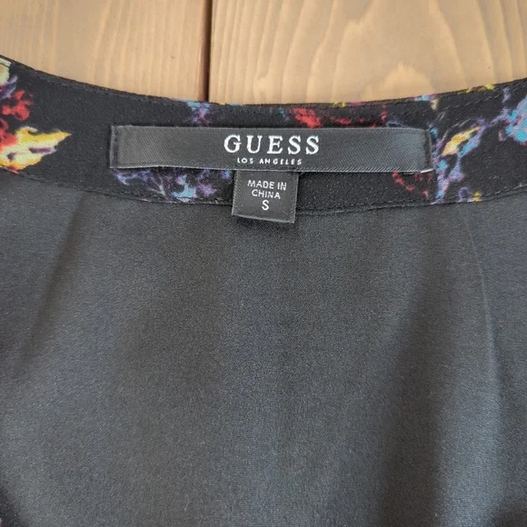 Guess Black Floral Faux Wrap Long Sleeve Mini Dress (no belt) - Picture 3 of 16